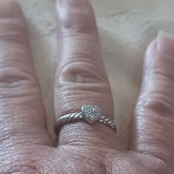 David Yurman Cable Collectibles Diamond Heart Stack Ring, SS, Size 7 - Picture 10 of 10